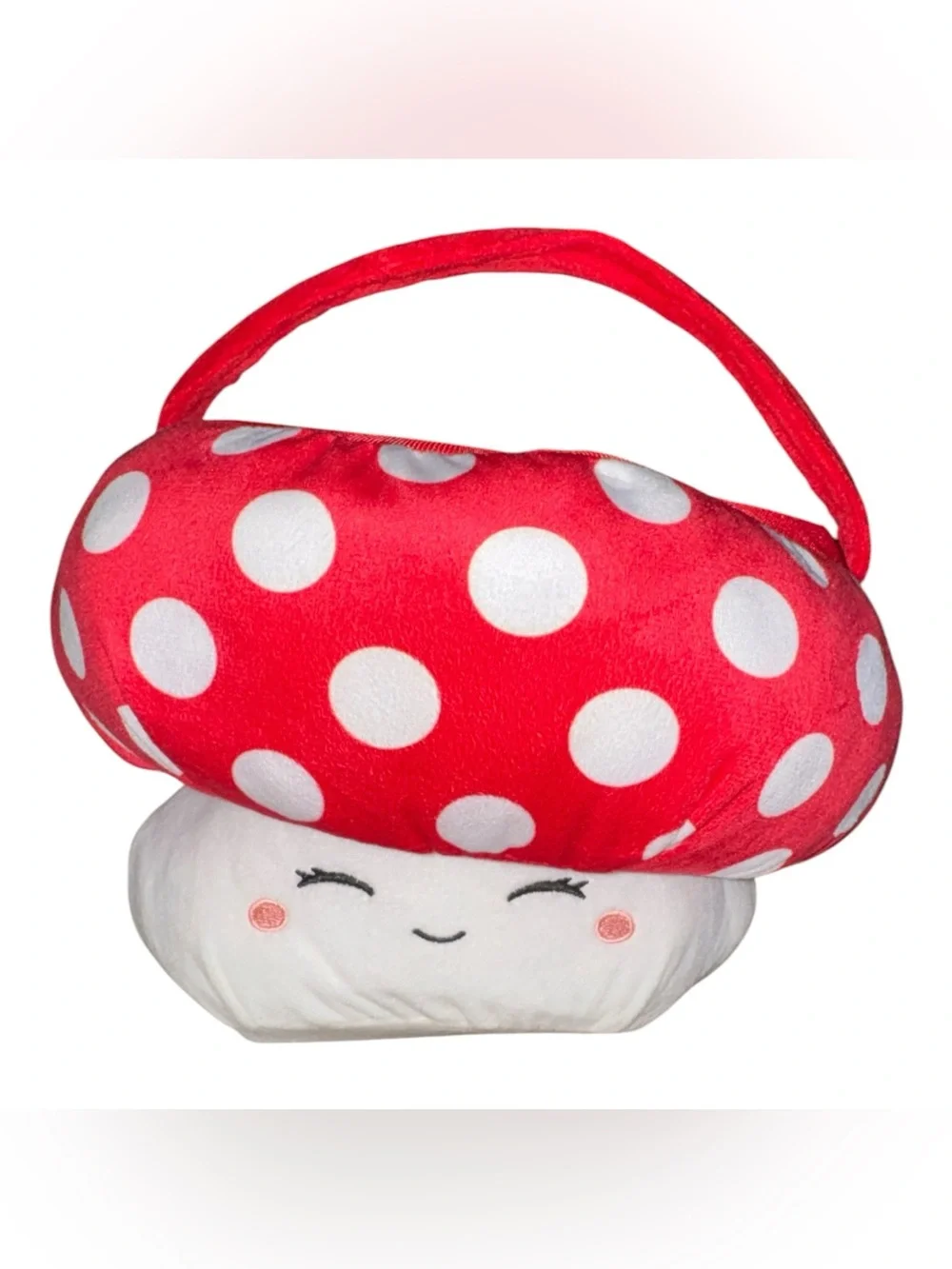 Plush Mushroom Handbag Toy Red and White Polka Dot Kids Easter Basket Gift Idea